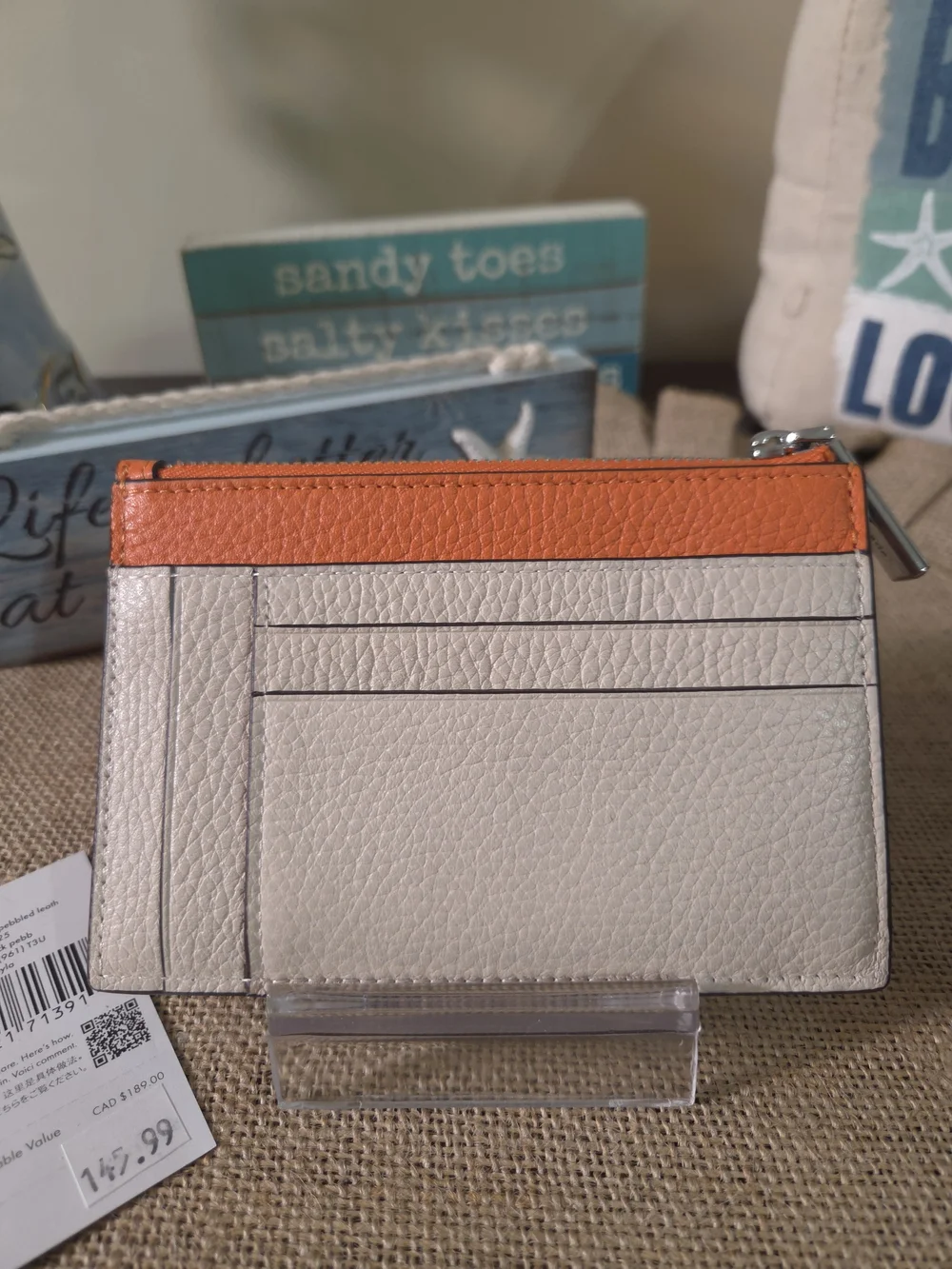 kate spade cream and orange leather card holder